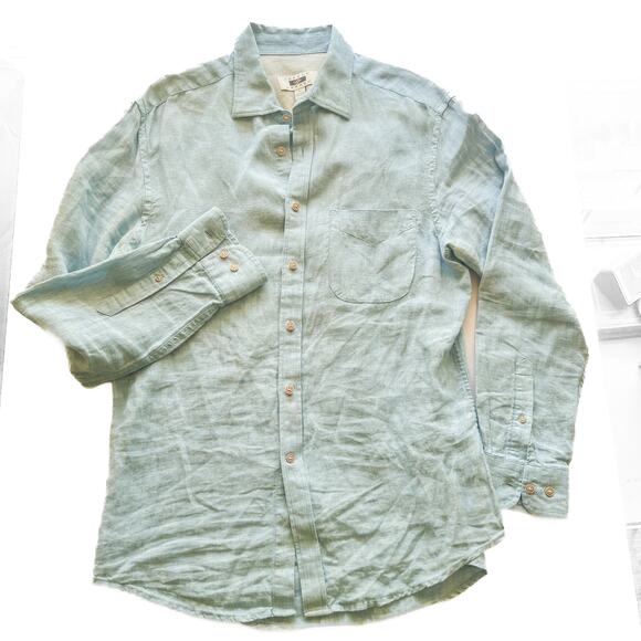 Joseph Abboud Men's Large 100 Linen Longsleeve Button Up Shirt Light Blue - Picture 1 of 11